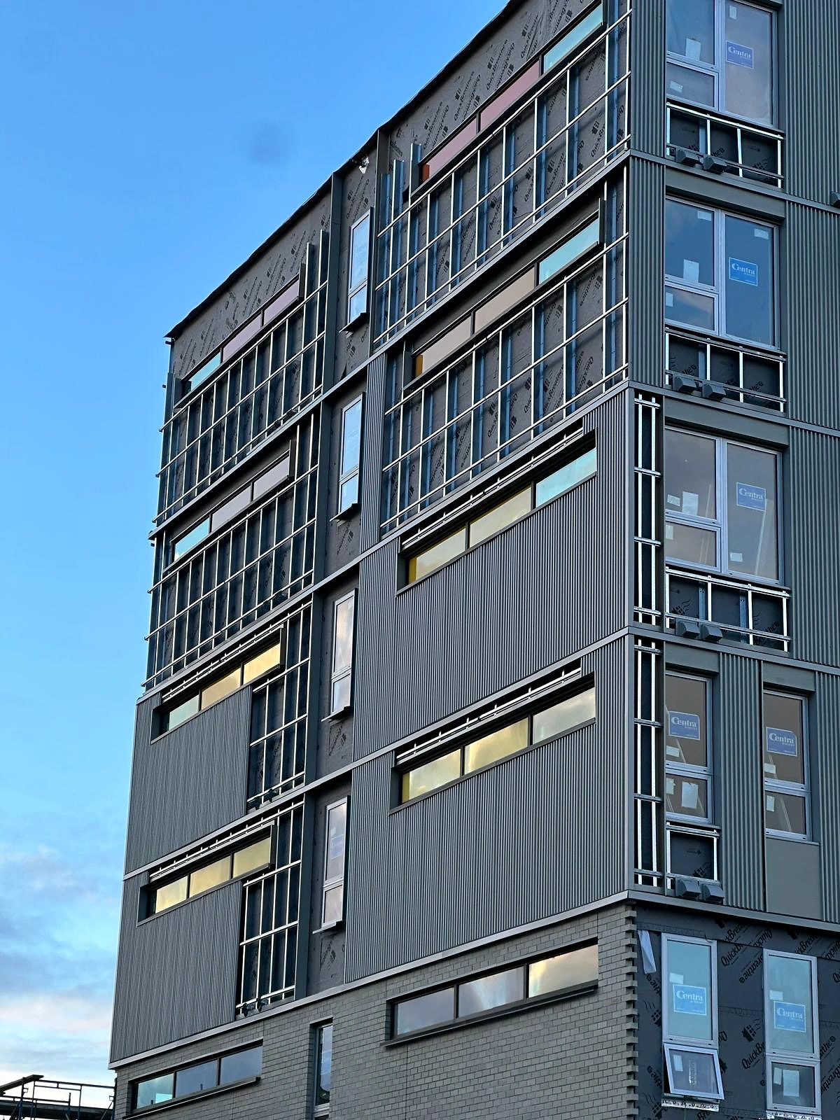 Dark panel corner elevation